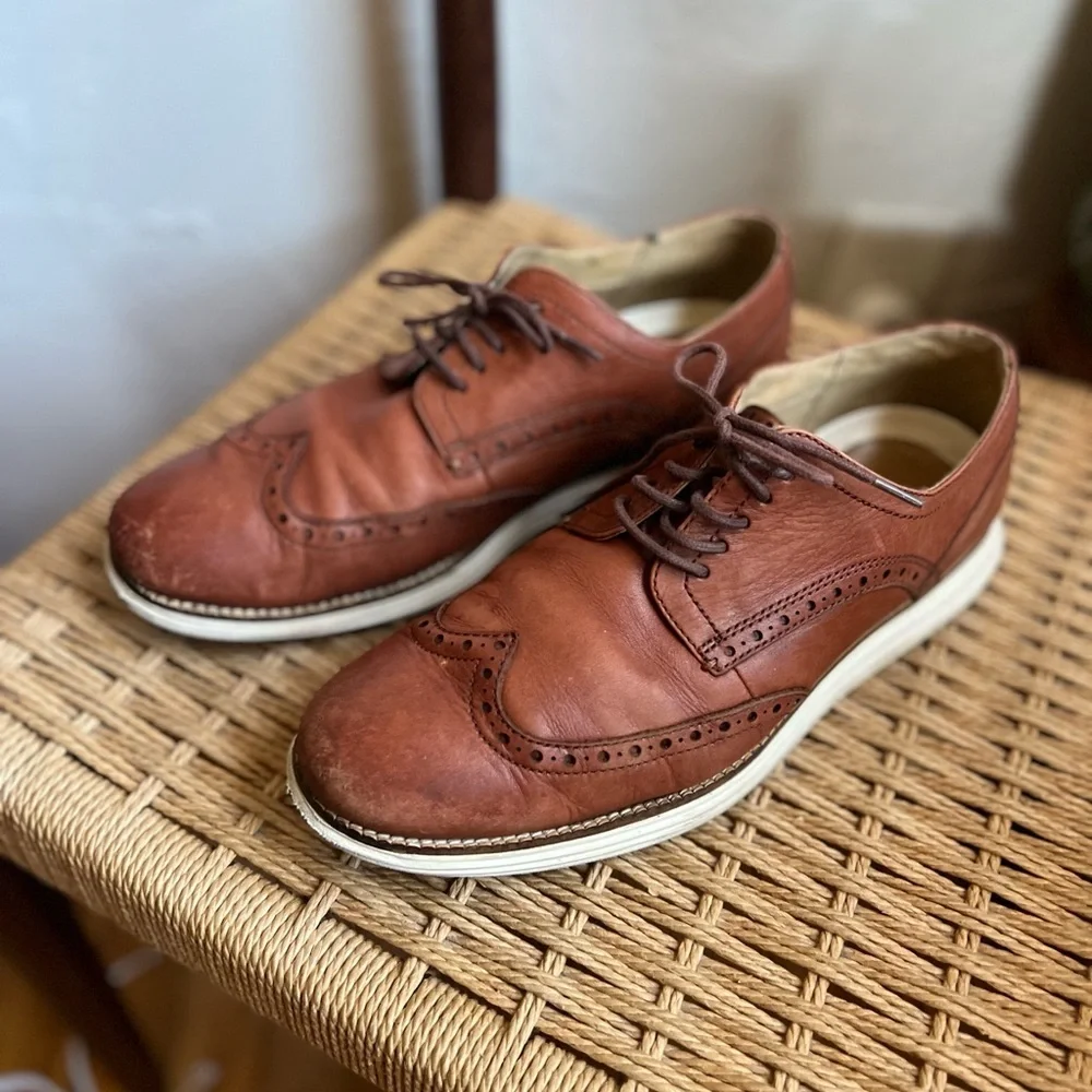 Cole Haan Men’s Leather Wingtip Oxford Shoes Brown Size 8M Casual Dress
